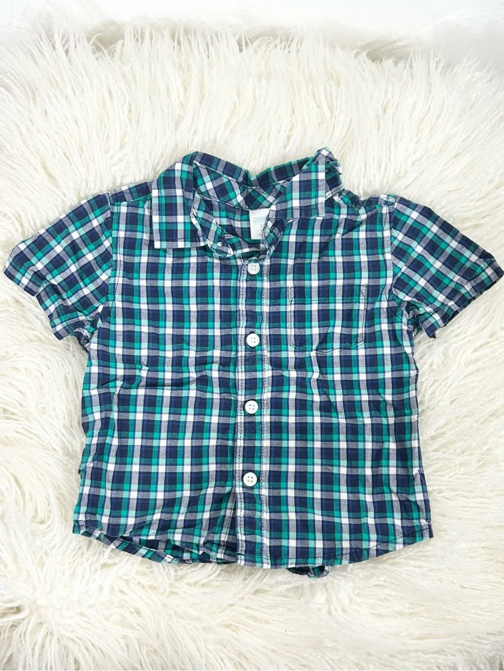 Gymboree Baby Boys Plaid Button Up Shirt Green Navy Blue Check 12-18 Months